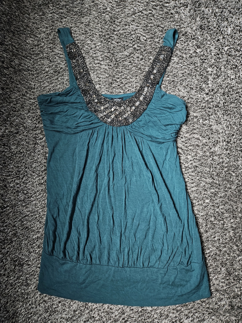 Vanity Teal Beaded Scoop Neck Tank Top